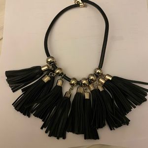 Whitehouse Blackmarket Leather Fringe black and gold necklace